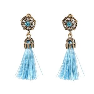 BE10 | Blue Tassel Dangle Drop Mosaic Earrings